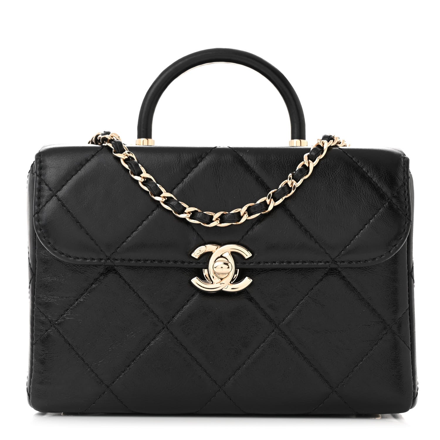 Chanel Shiny Calfskin Quilted Small CC Top Handle Box Bag Black 1 of 11
