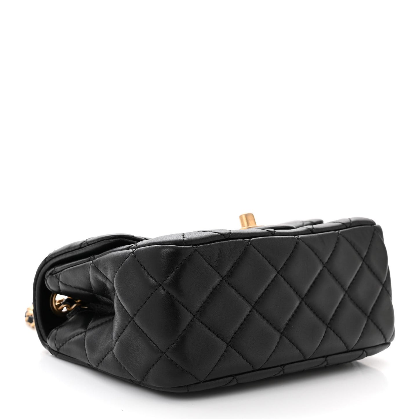 Lambskin Quilted Mini Pearl Crush Flap Black