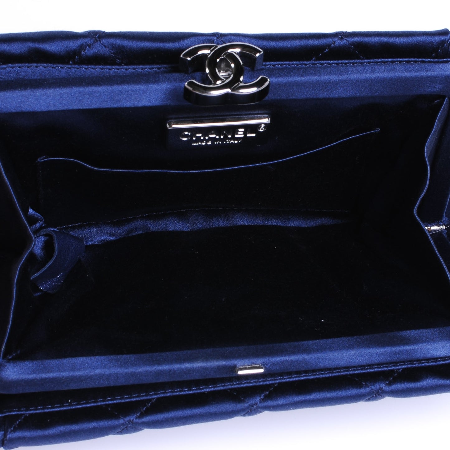 Satin Quilted Clutch Blue
