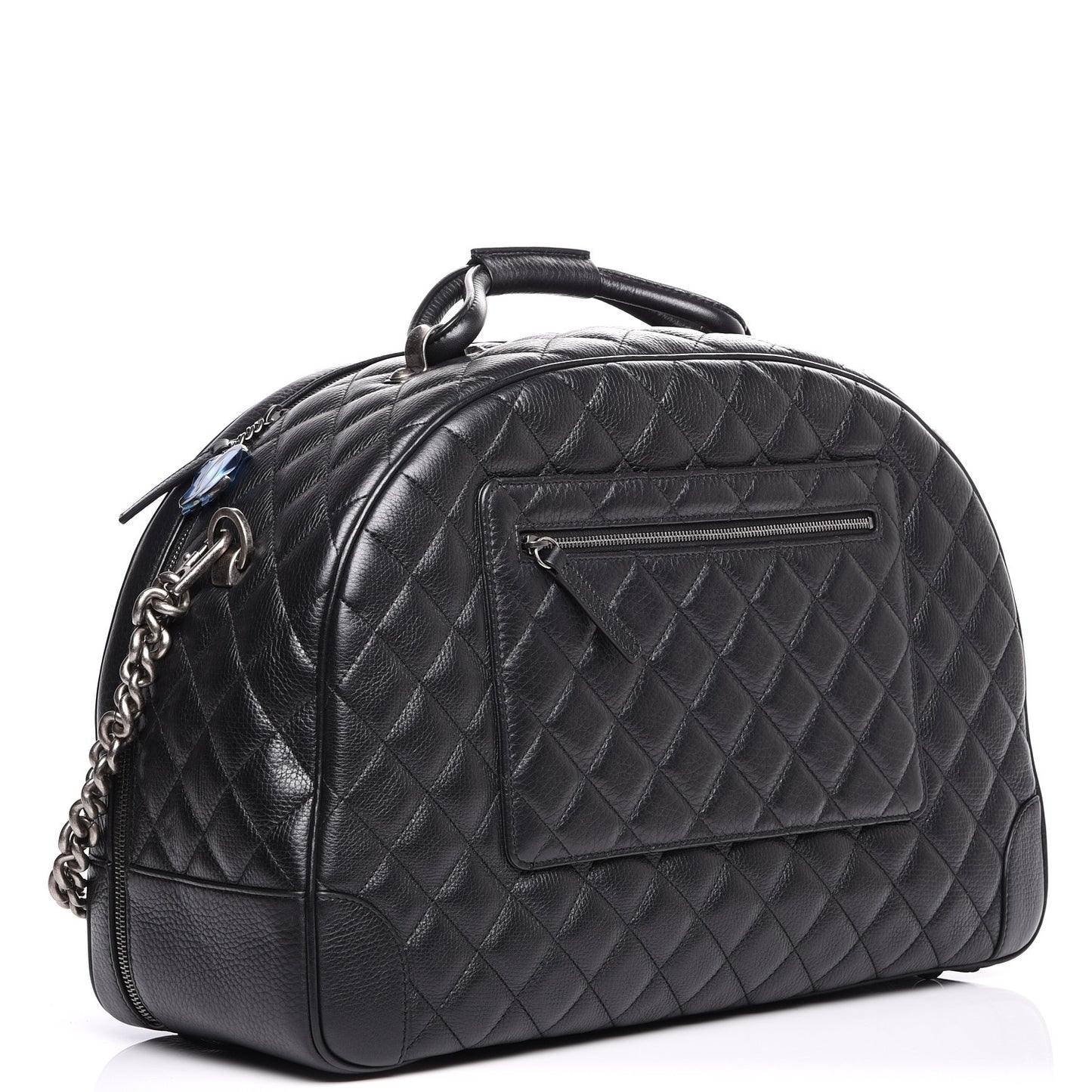 Calfskin Quilted Large Airlines Round Trip Bowling Bag Black