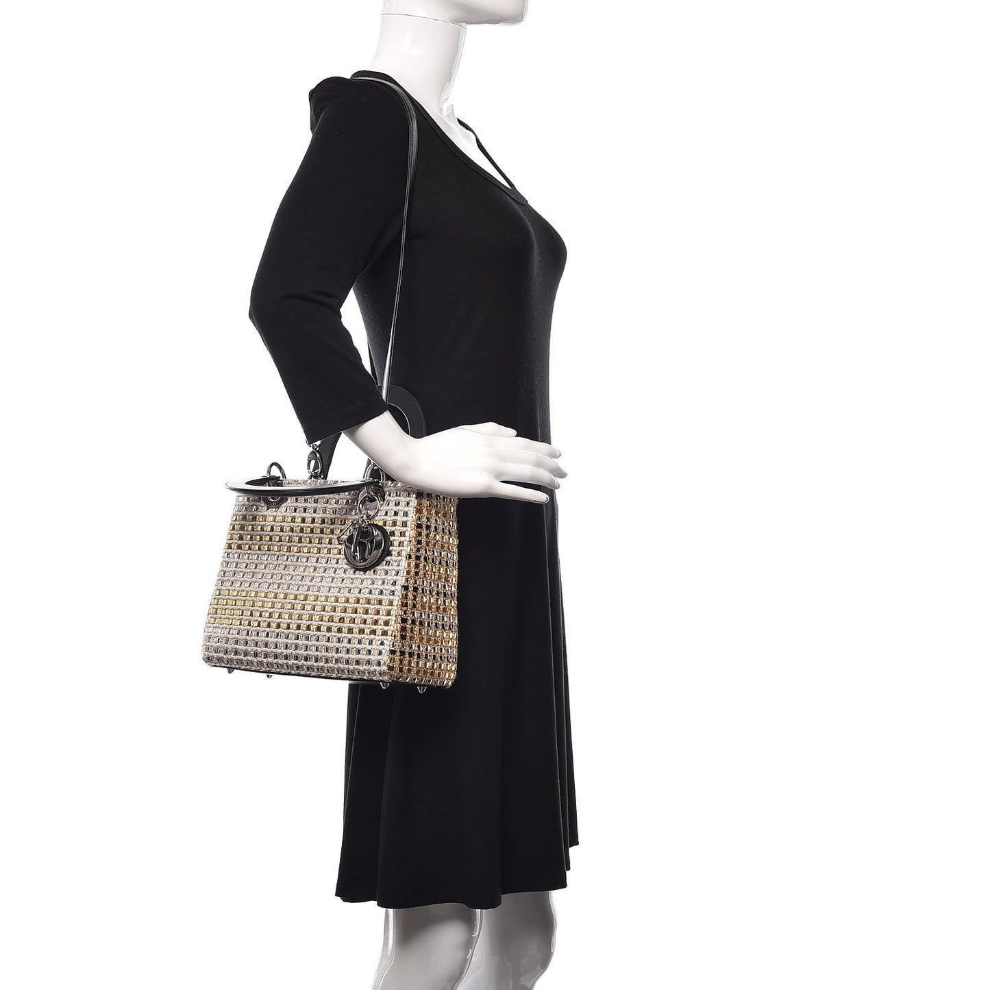 Metallic Tweed Medium Lady Dior Silver Gold