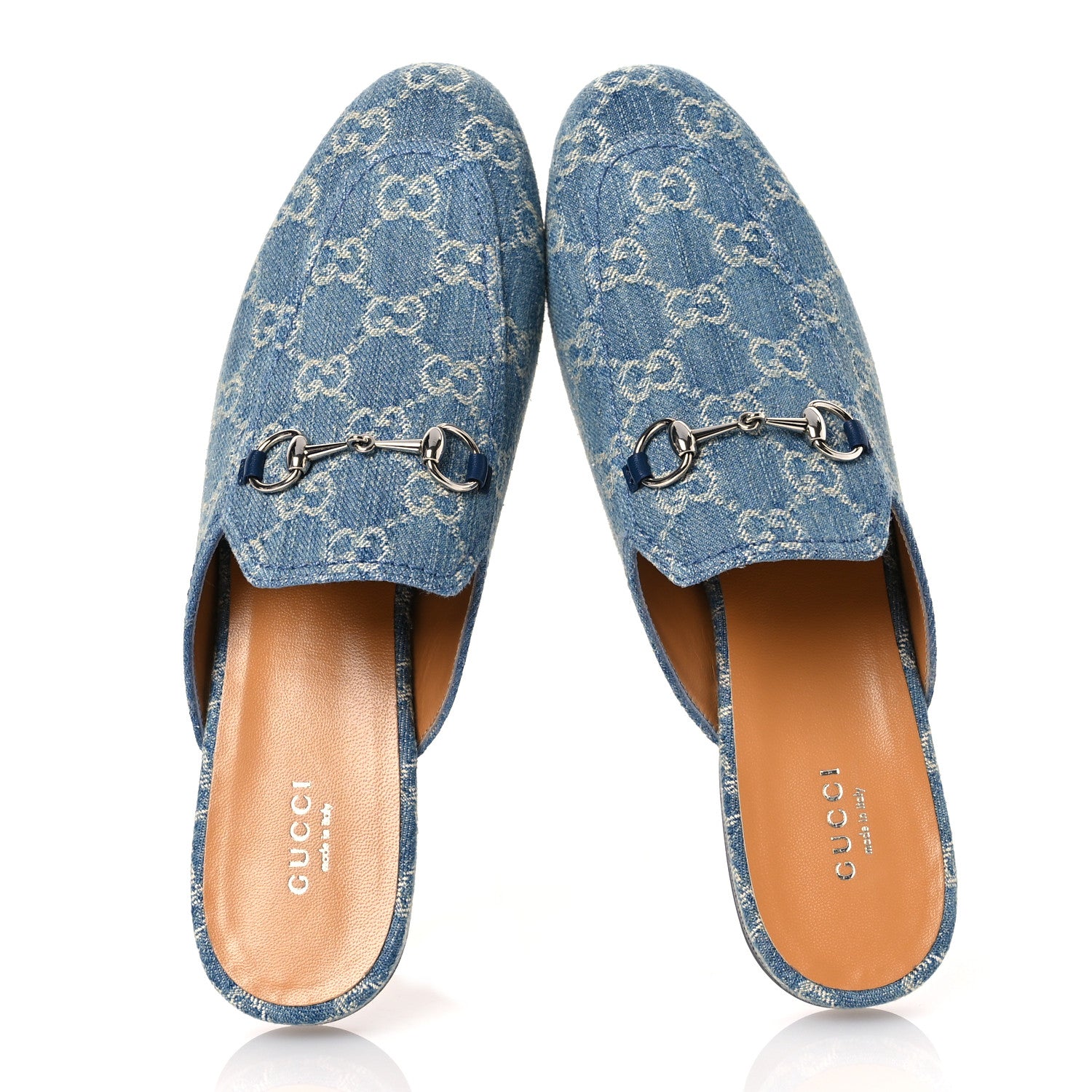 Gucci New Denim GG Malaga Kid Womens Princetown Slippers 39.5 Light Blue Royale 3 of 11