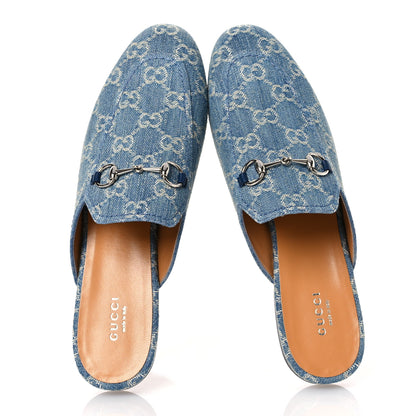 Gucci New Denim GG Malaga Kid Womens Princetown Slippers 39.5 Light Blue Royale 3 of 11