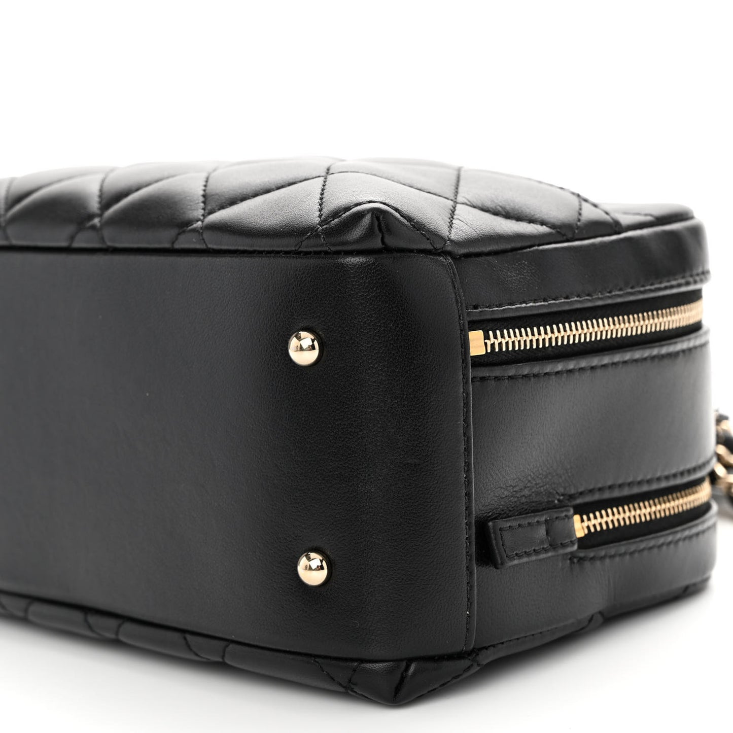 Lambskin Quilted Small Trendy CC Bowling Bag Black