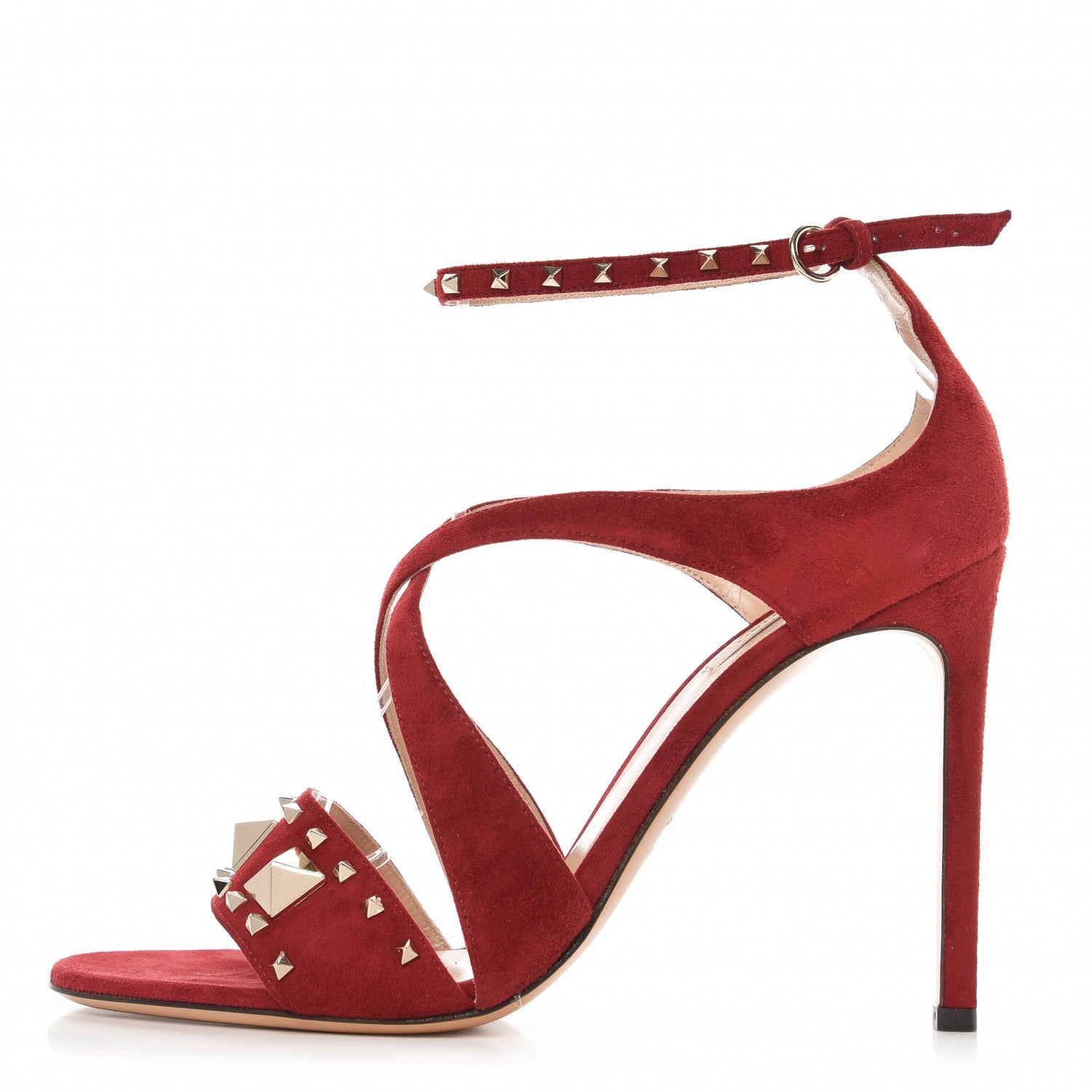 Valentino Garavani Suede Rockstud Lovestud Ankle Strap 100 Sandals 39.5 Rubino 1 of 9