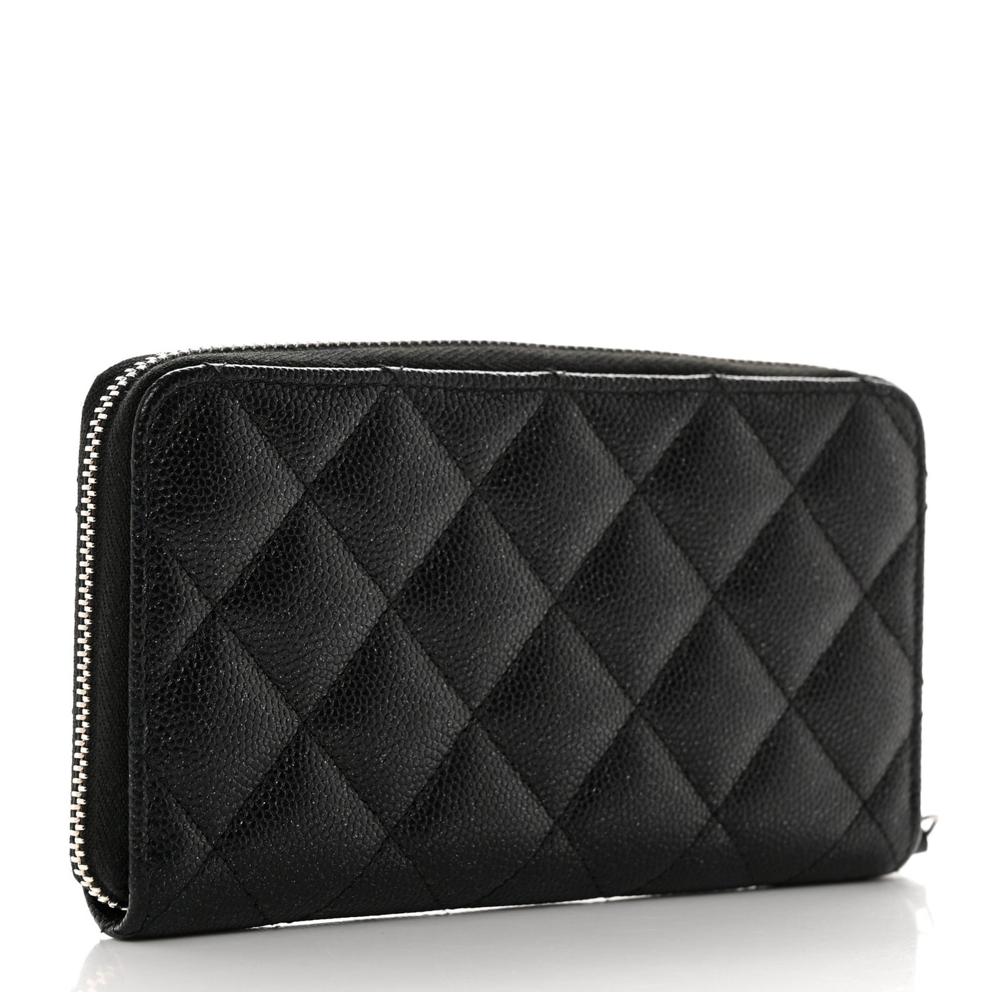 Iridescent Caviar Quilted Medium Zip Around Wallet Black