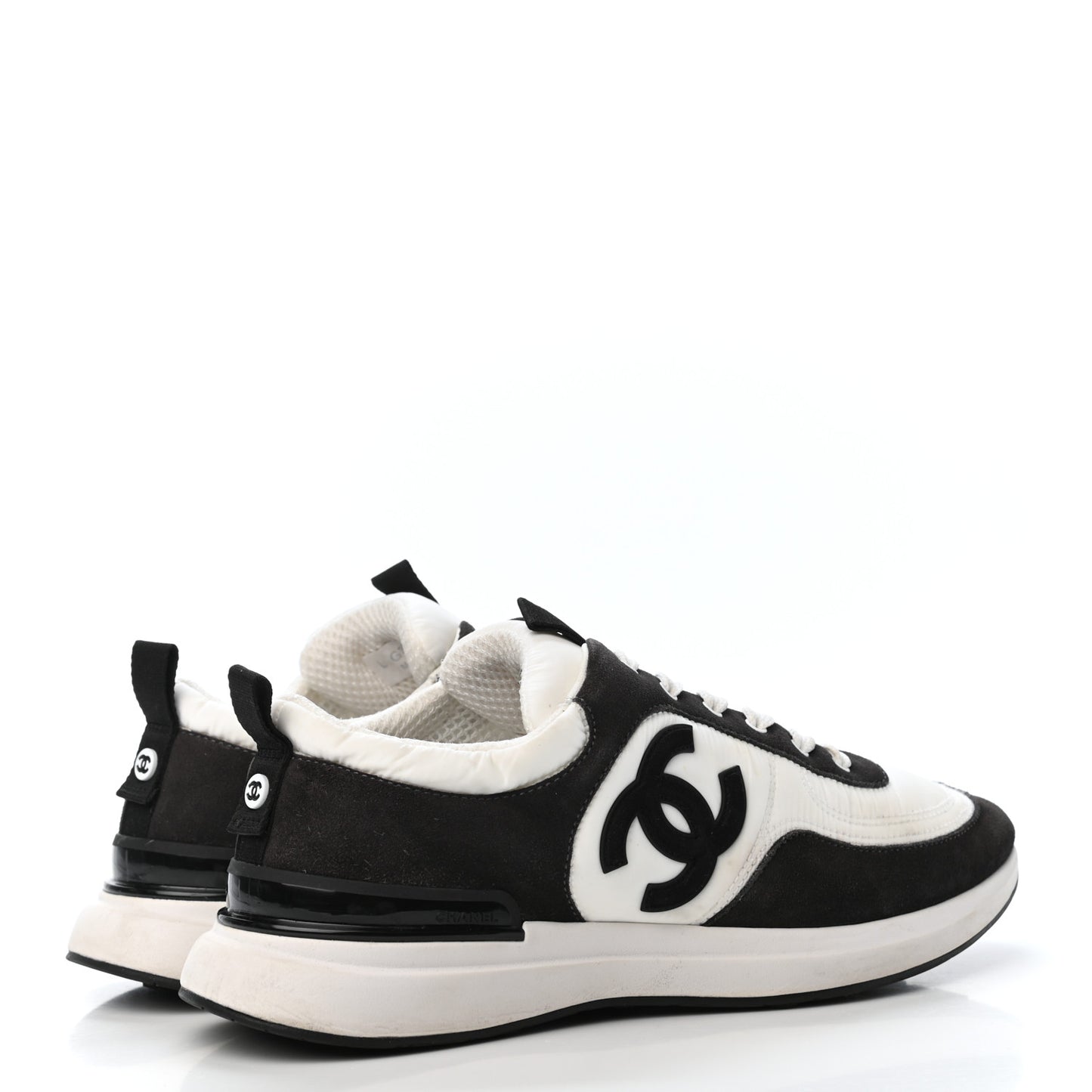 Nylon Suede Calfskin CC Sneakers 40.5 White Dark Grey