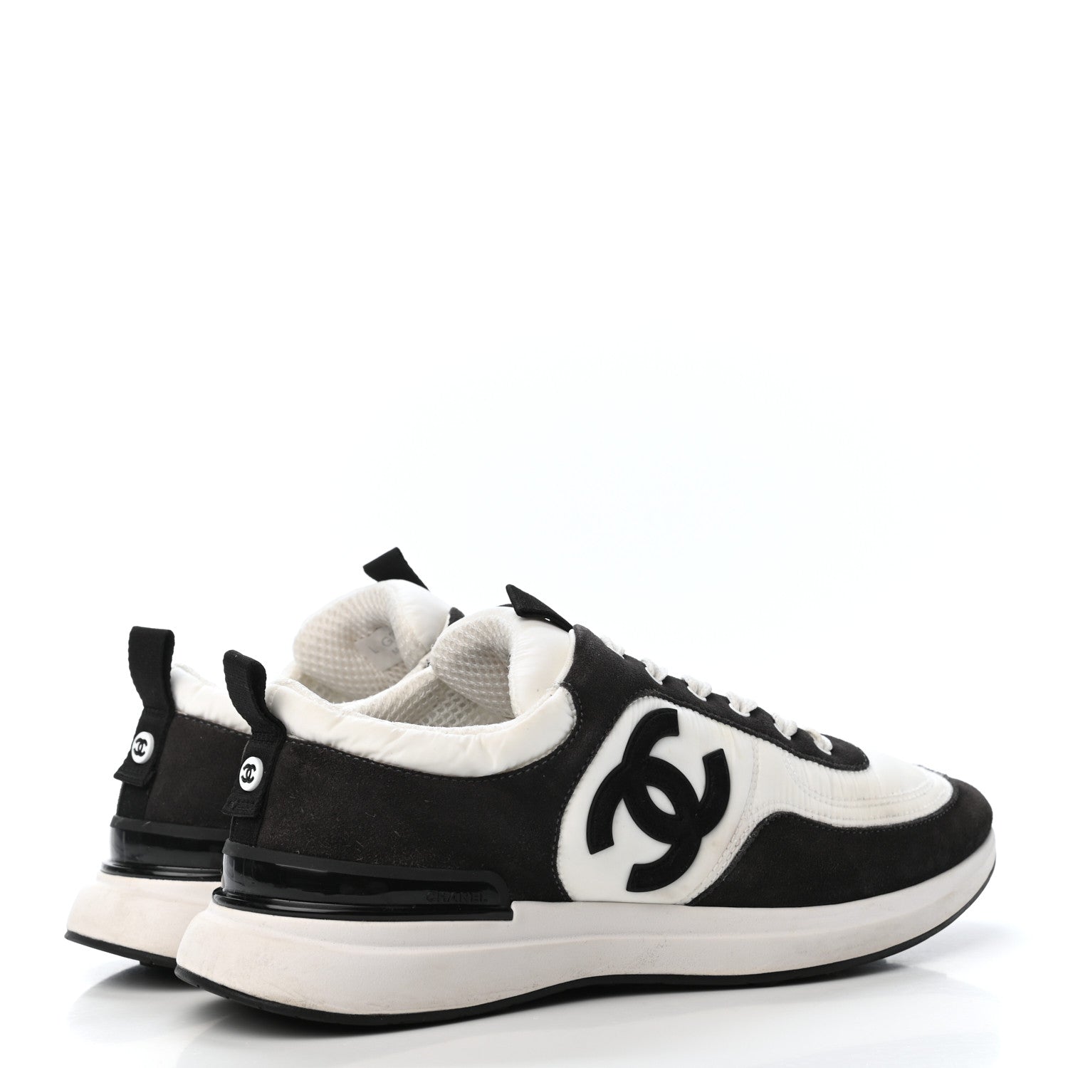 Chanel Nylon Suede Calfskin CC Sneakers 40.5 White Dark Grey 3 of 4