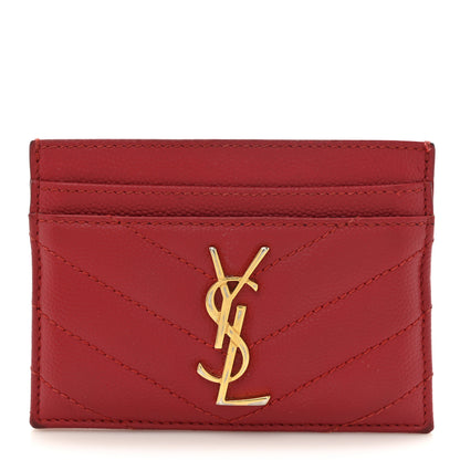 Saint Laurent Grain De Poudre Matelasse Chevron Monogram Credit Card Case New Red 1 of 12