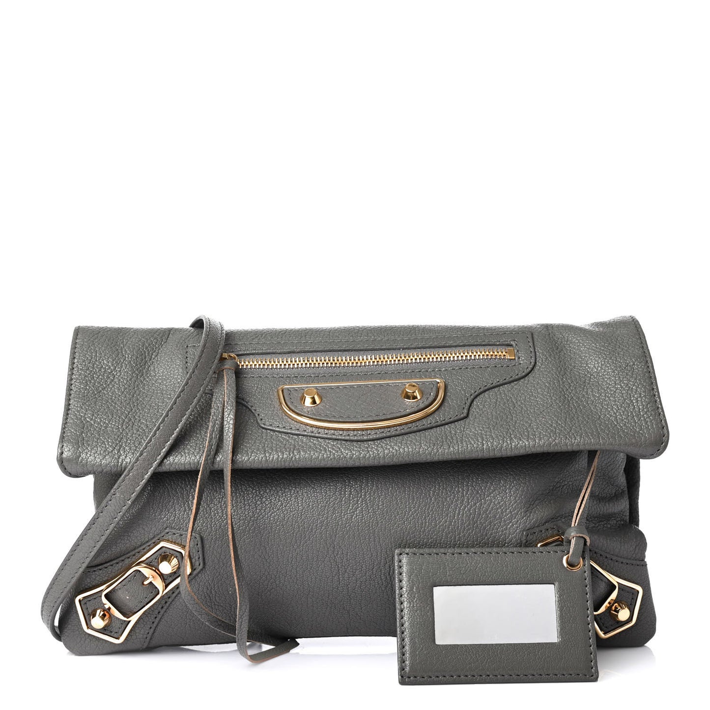Chevre Gold Metallic Edge Hardware Envelope Clutch Gris Acier