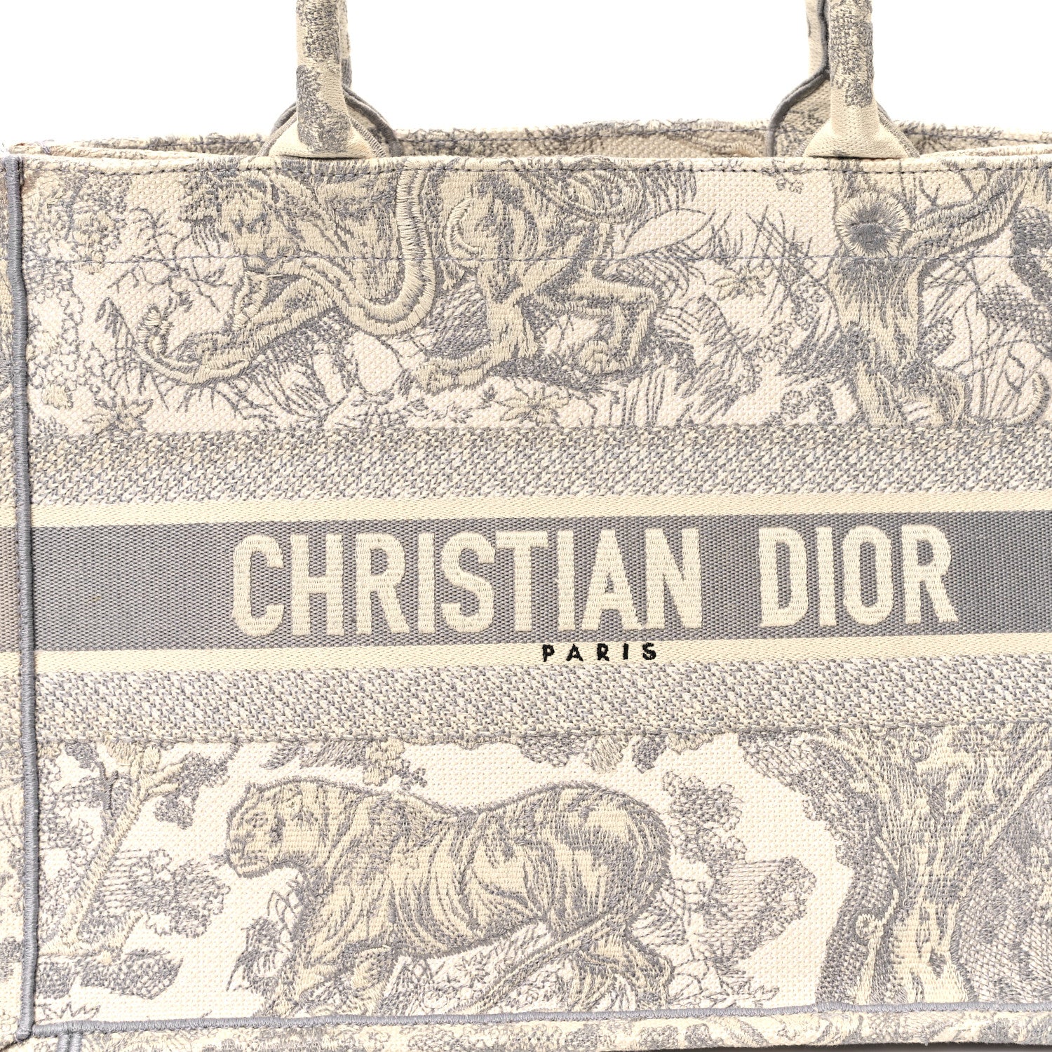 Christian Dior Canvas Embroidered Medium Dioriviera Toile De Jouy Book Tote Gray 8 of 12