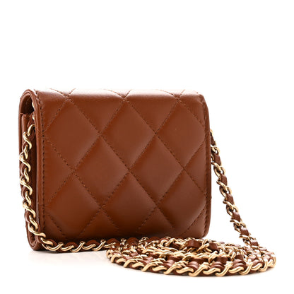 Chanel Lambskin Quilted Studded CC Clutch With Chain Brown 3 of 11