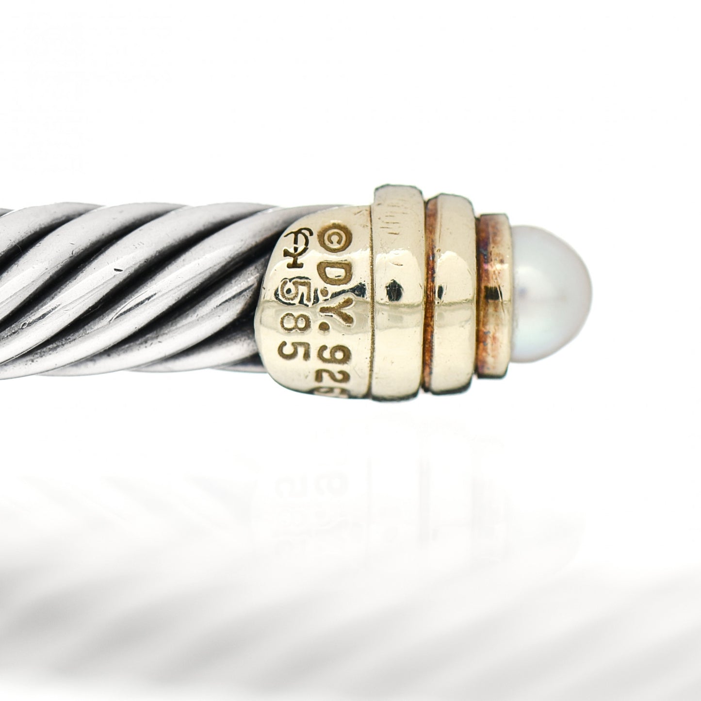 Sterling Silver 14K Yellow Gold Pearl 5mm Cable Classics Petite Color Bracelet