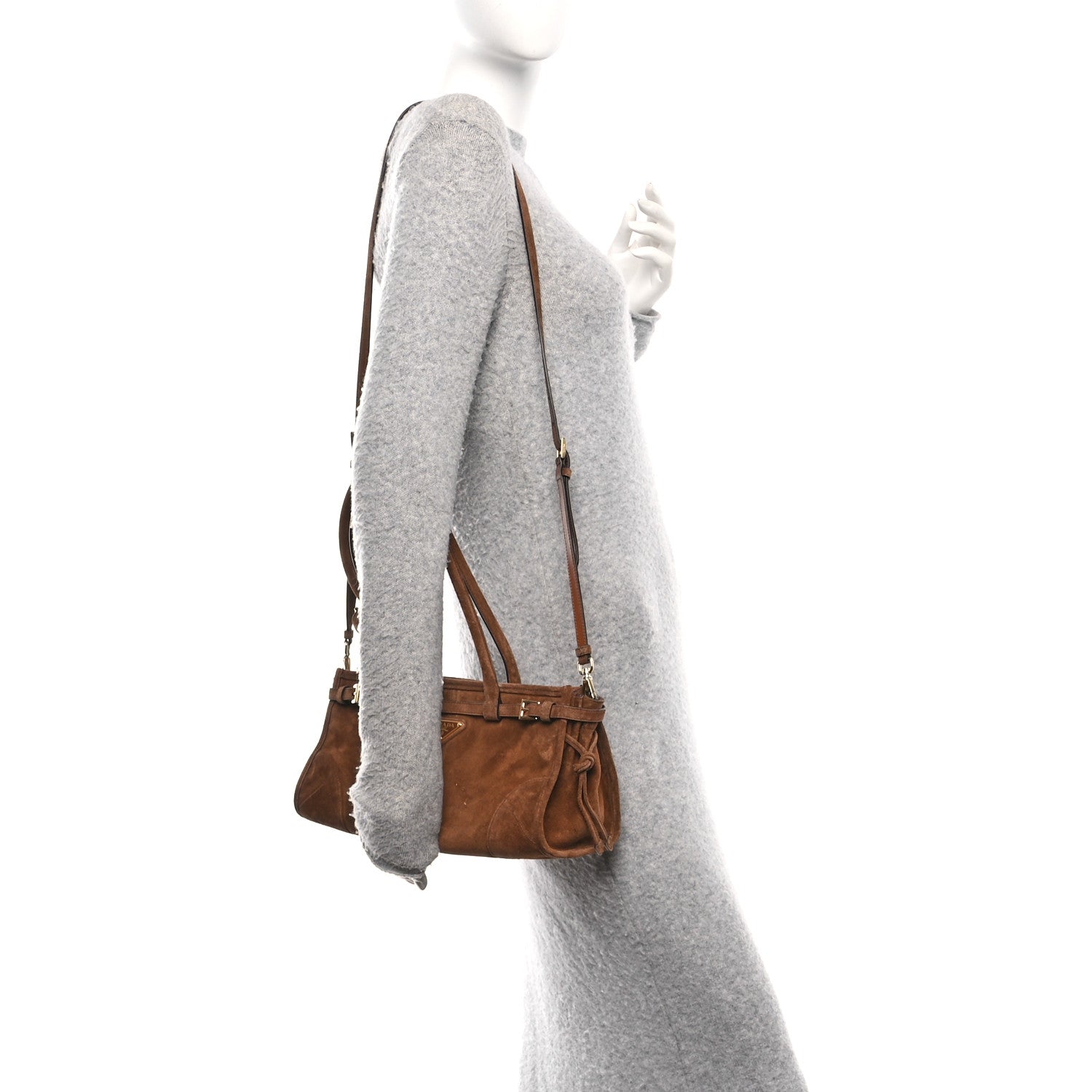 Prada Suede Triangle Medium Bonnie Shoulder Bag Cacao 2 of 10