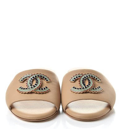 Chanel Lambskin Enamel CC Mules 36 Beige 2 of 9
