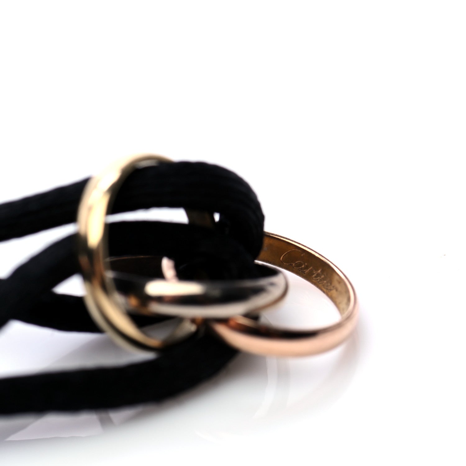 Cartier 18K Pink Yellow White Gold Trinity Adjustable Cord Bracelet Black 5 of 8