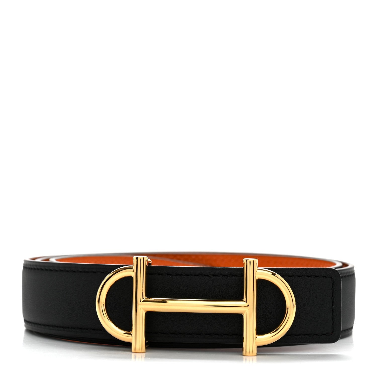 Hermes Swift Epsom 24mm Gamma Belt 75 30 Black Orange 1 of 7
