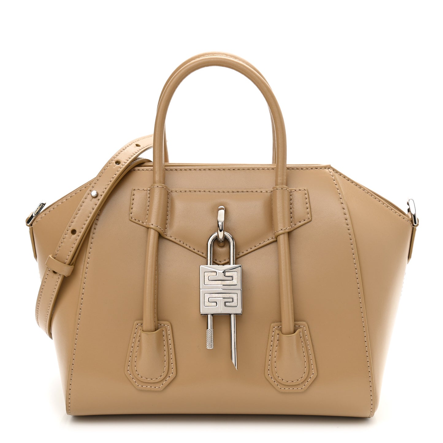 Box Calfskin Mini Lock Antigona Shoulder Bag Beige Cappuccino