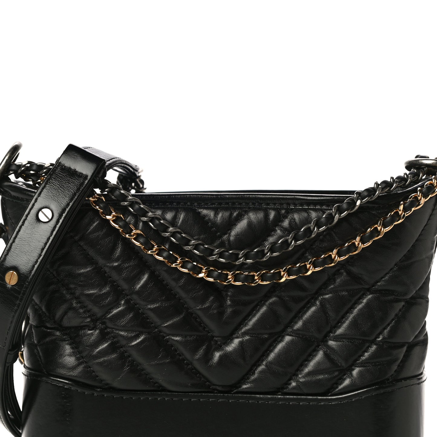 Aged Calfskin Chevron Quilted Small Gabrielle Hobo Black