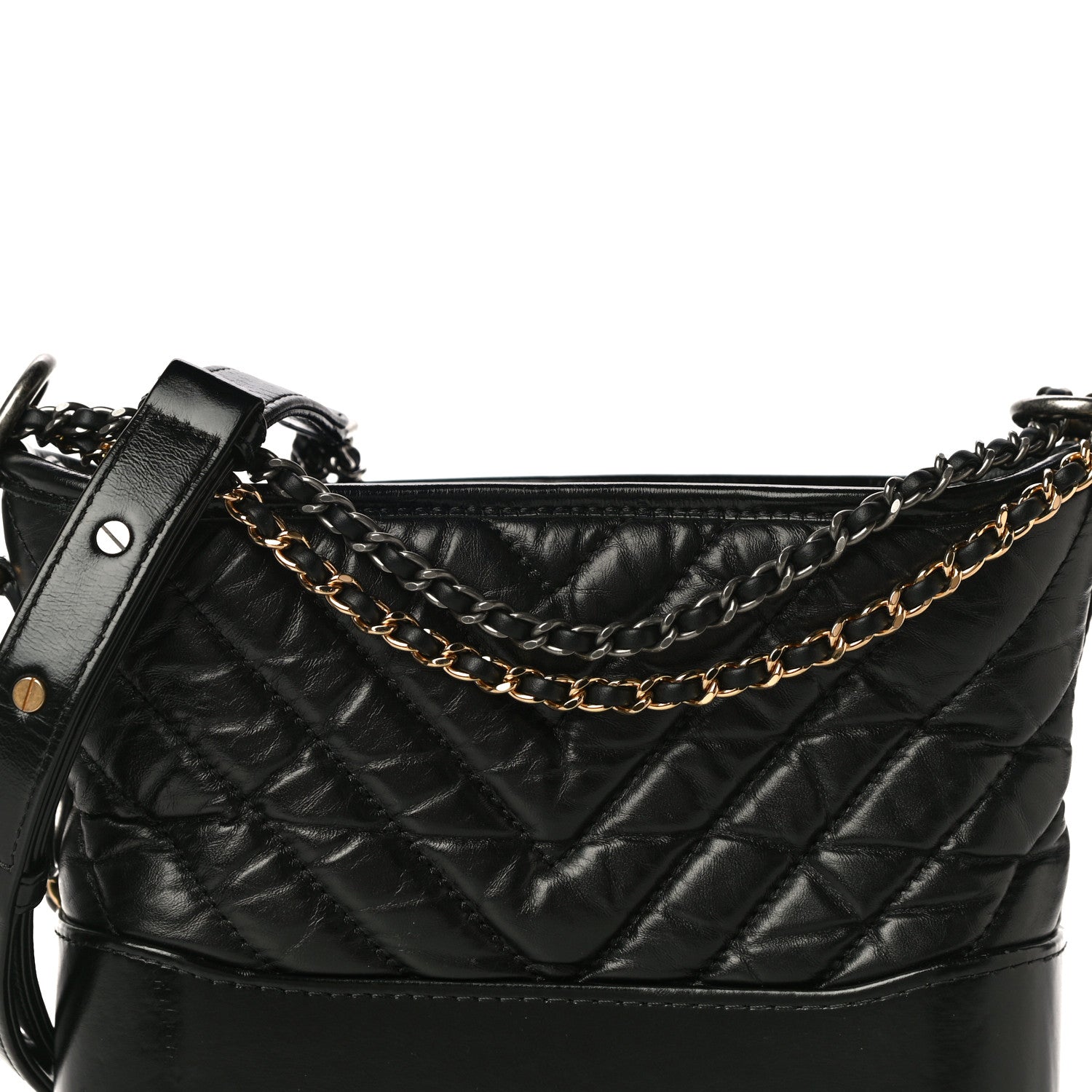 Chanel Aged Calfskin Chevron Quilted Small Gabrielle Hobo Black 8 of 10