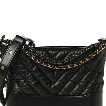 Chanel Aged Calfskin Chevron Quilted Small Gabrielle Hobo Black 8 of 10
