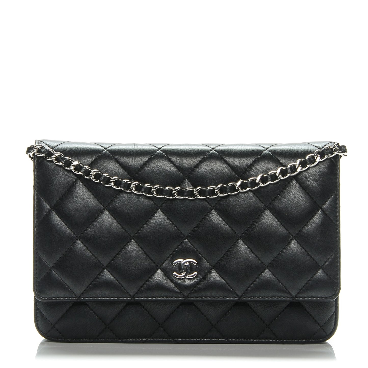Lambskin Quilted Wallet On Chain WOC Black