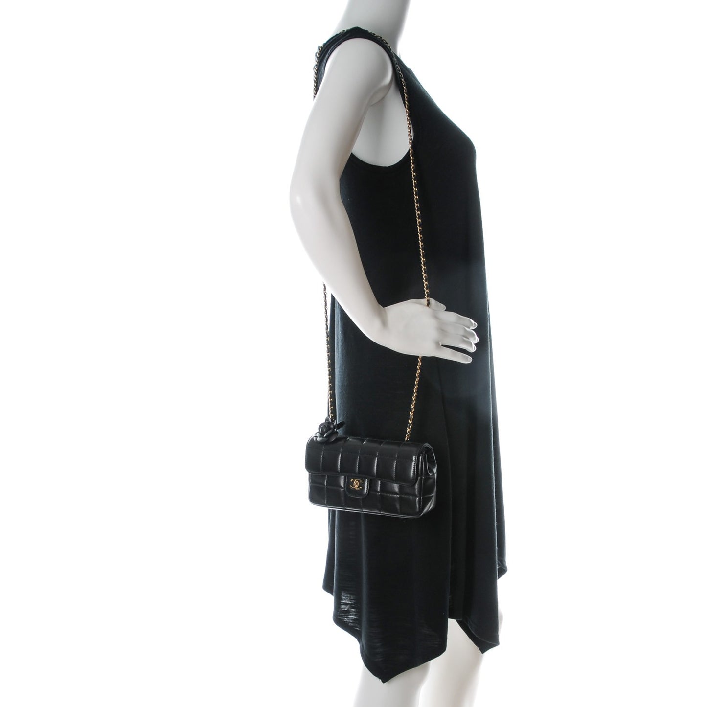Lambskin Quilted Mini Chocolate Bar Camellia Flap Black