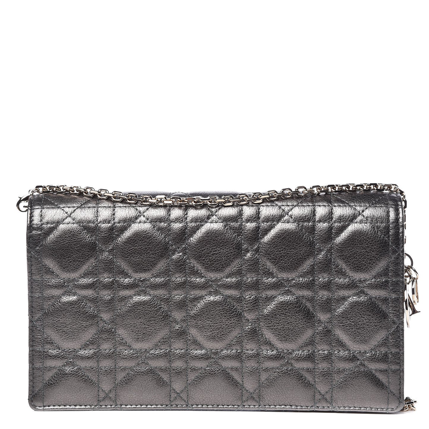 Metallic Calfskin Cannage Lady Dior Convertible Clutch Gunmetal