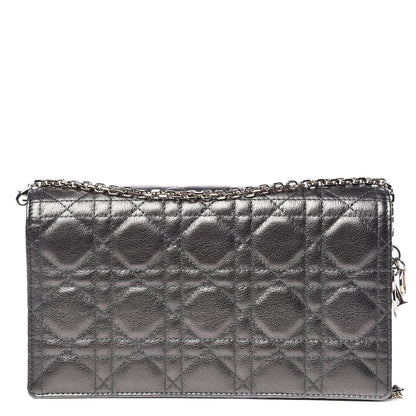 Christian Dior Metallic Calfskin Cannage Lady Dior Convertible Clutch Gunmetal 1 of 14
