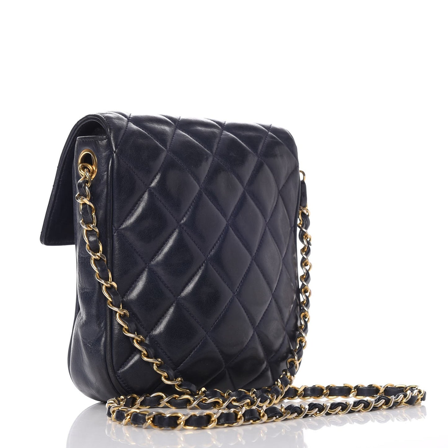 Lambskin Quilted Mini Flap Navy Blue
