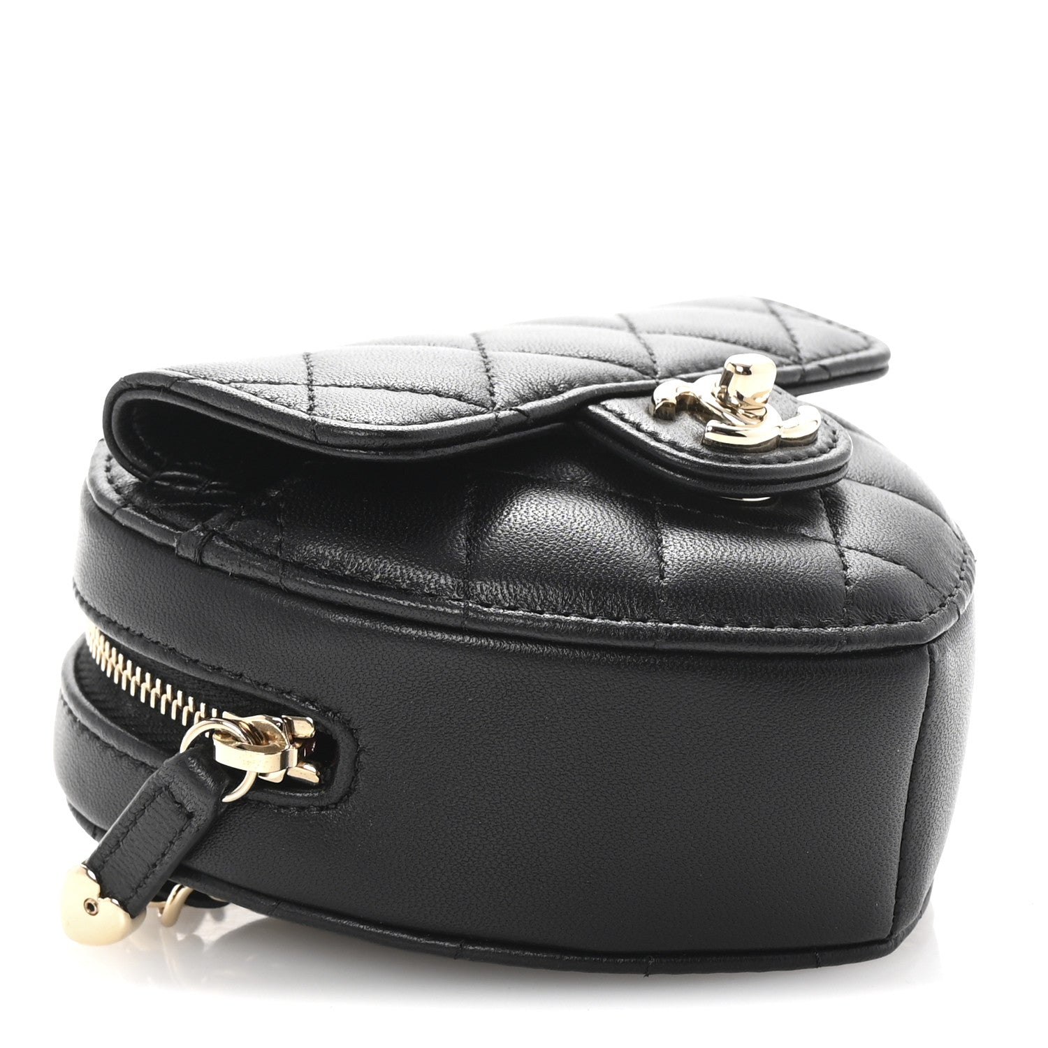 Chanel Lambskin Quilted CC In Love Heart Waist Belt Bag With Chain Black 3 of 9