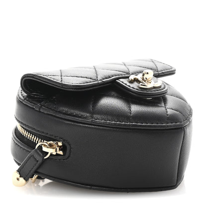 Chanel Lambskin Quilted CC In Love Heart Waist Belt Bag With Chain Black 3 of 9