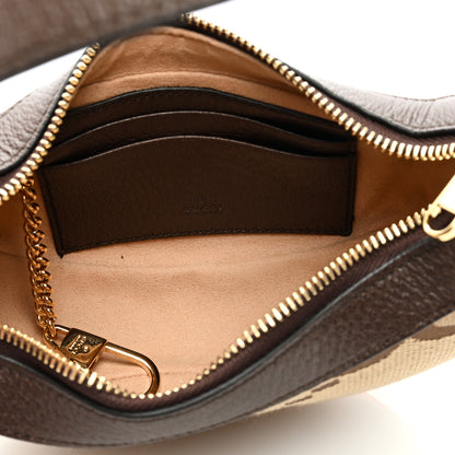Gucci Monogram Jumbo GG Textured Dollar Calfskin Web Mini Ophidia Half Moon Hobo Camel Ebony New Acero 5 of 8