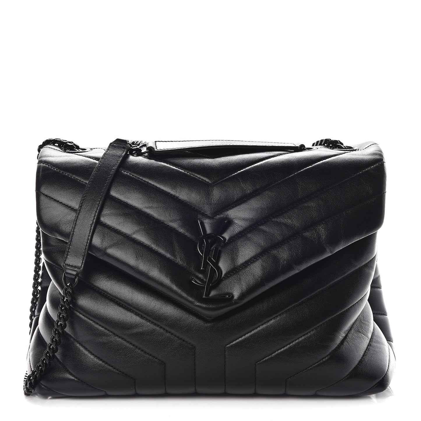 Calfskin Y Quilted Monogram Medium Loulou Chain Satchel Black