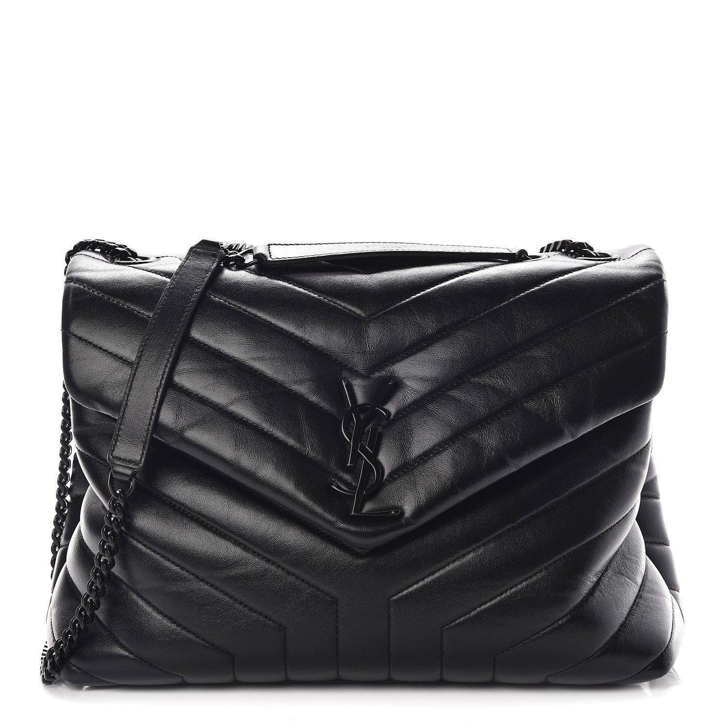 Saint Laurent Calfskin Y Quilted Monogram Medium Loulou Chain Satchel Black 1 of 10