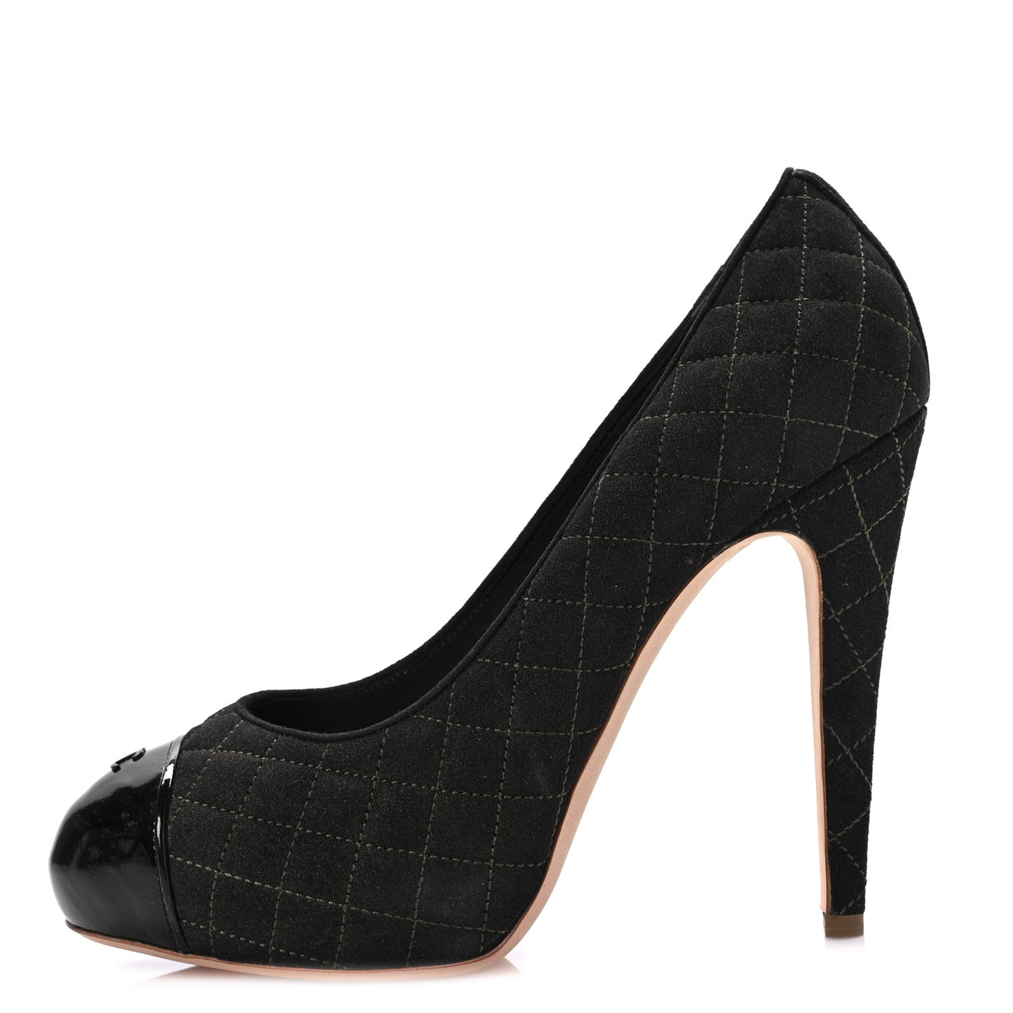 Wool Patent Quilted CC Cap Toe Pumps 41 Black