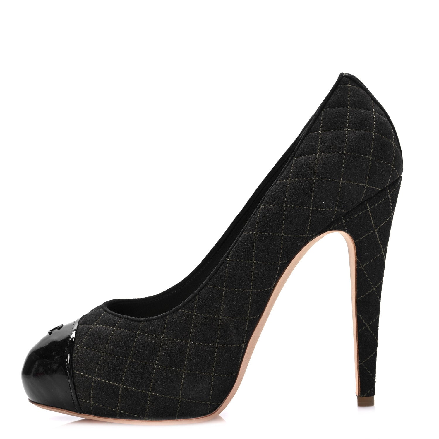 Chanel Wool Patent Quilted CC Cap Toe Pumps 41 Black 1 of 8