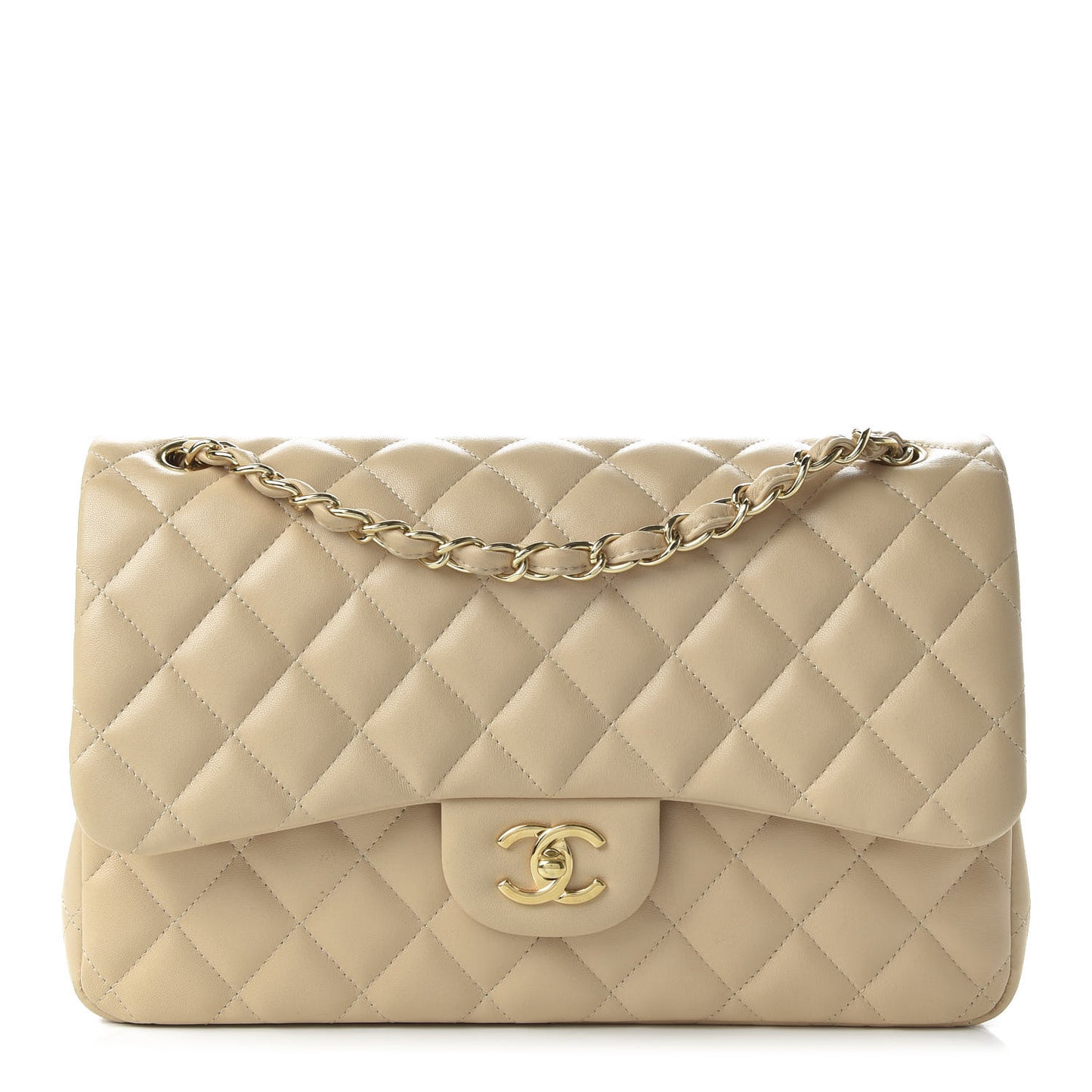 Lambskin Quilted Jumbo Double Flap Beige Clair