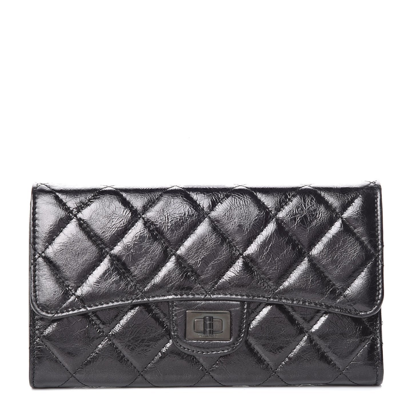 Glazed Calfskin Quilted Reissue Long Flap Wallet So Black