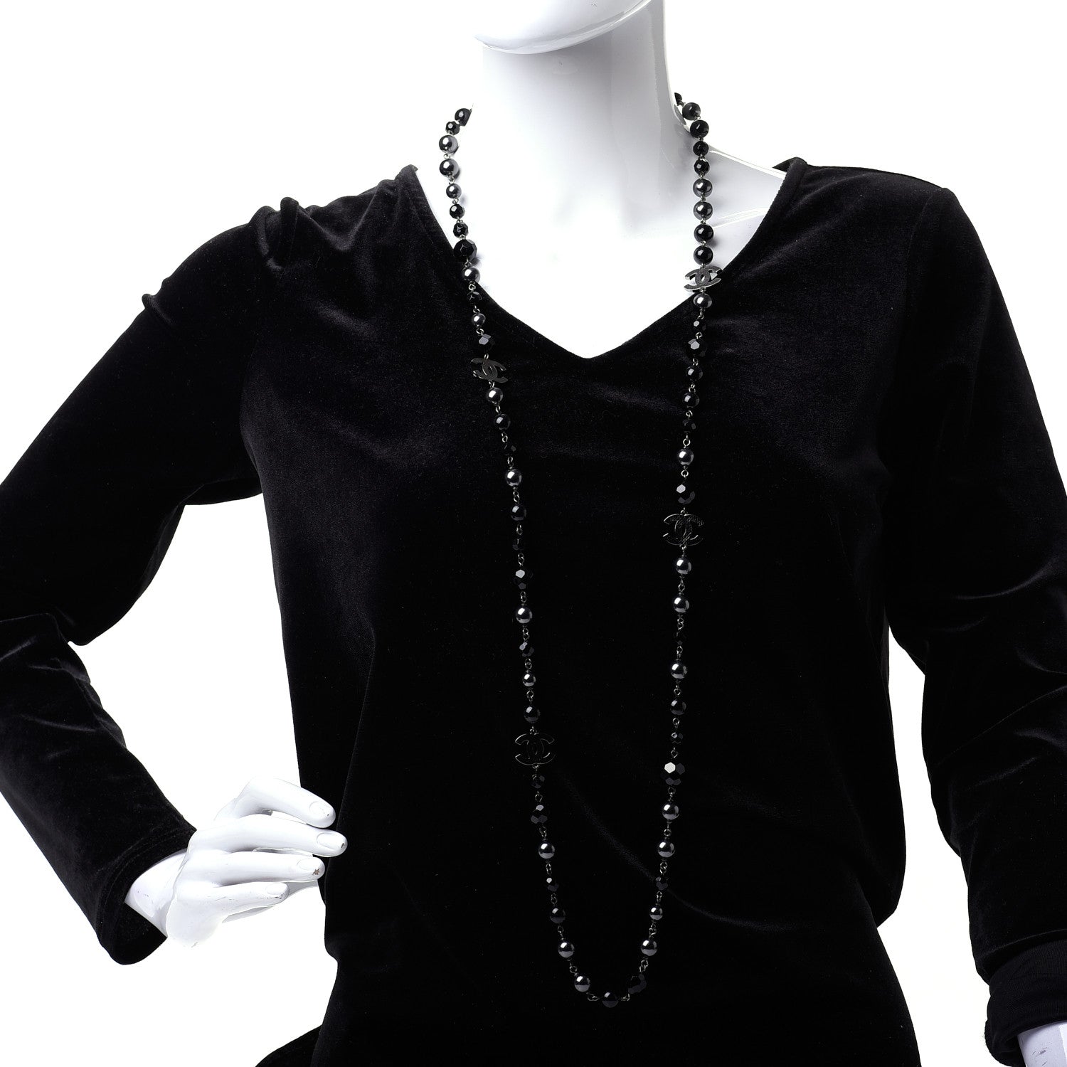 Chanel Ruthenium Pearl Beaded CC Long Necklace Black 2 of 6