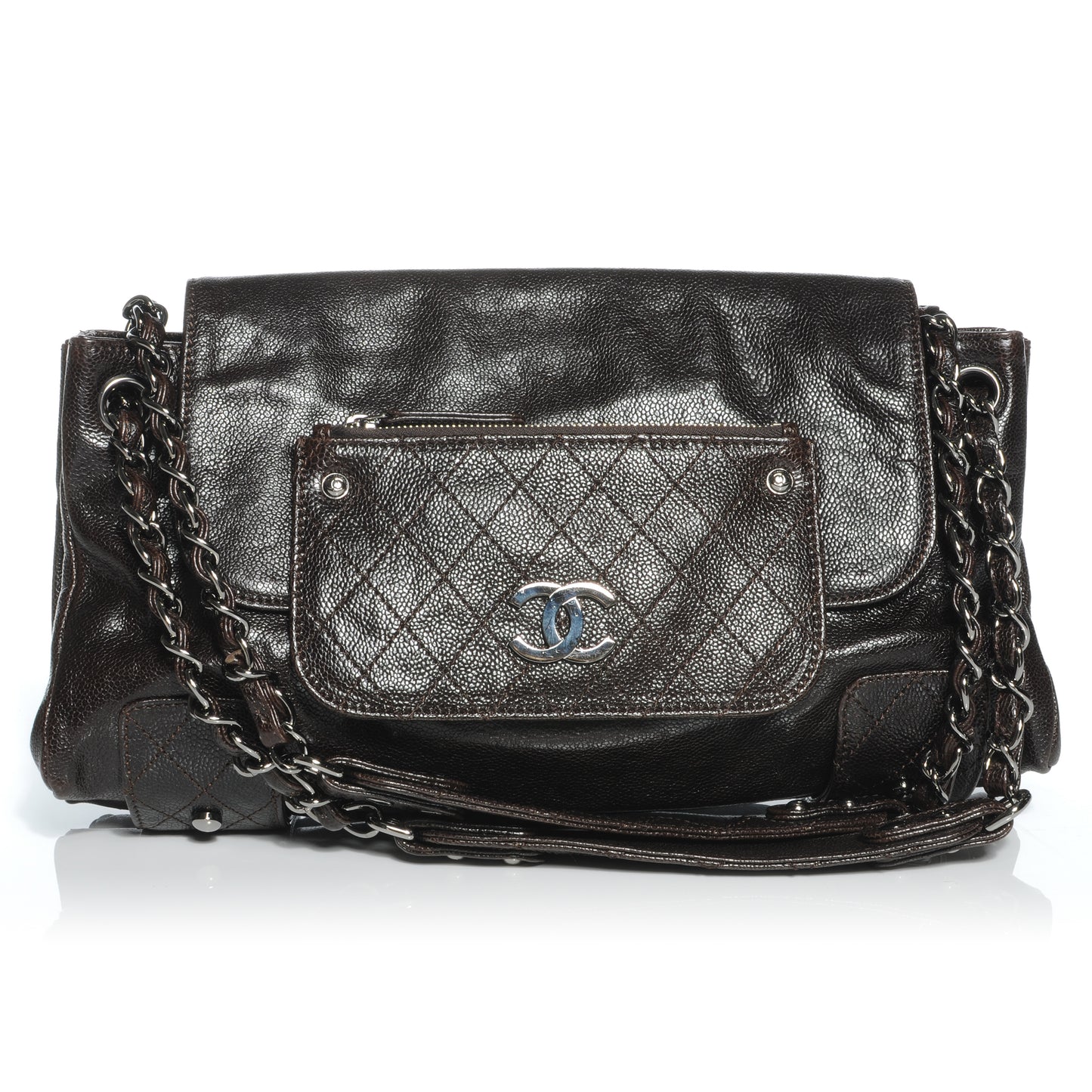 Glazed Caviar Pocket In The City Shoulder Bag Brown