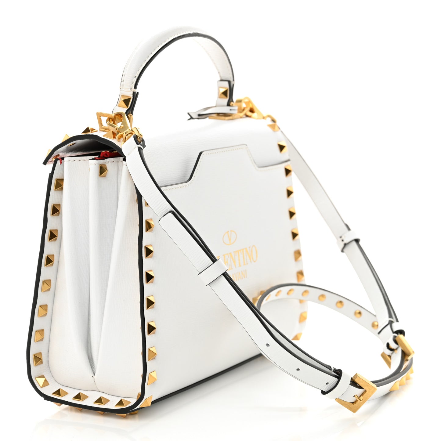 Grainy Calfskin Small Rockstud Alcove Top-Handle Flap Bag White