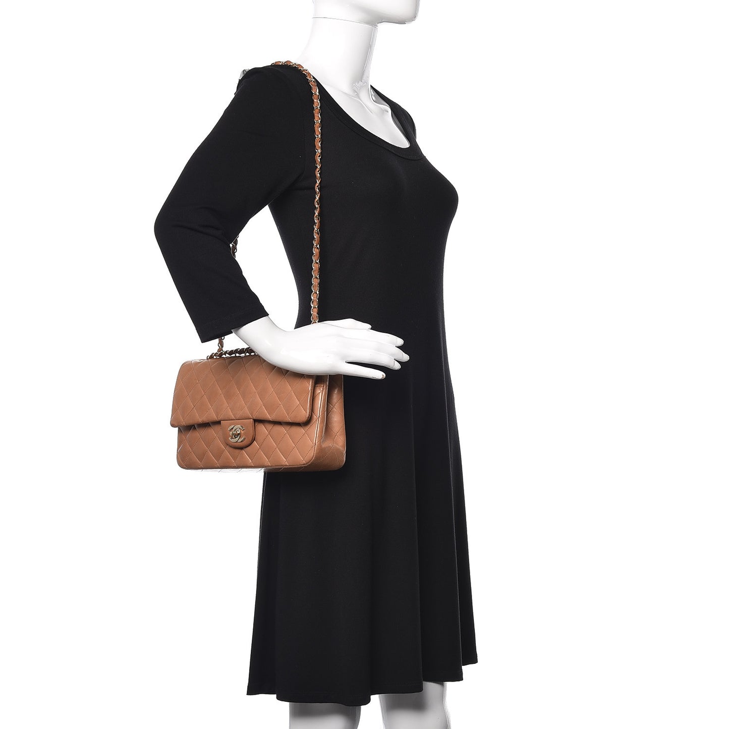Lambskin Quilted Medium Double Flap Dark Beige