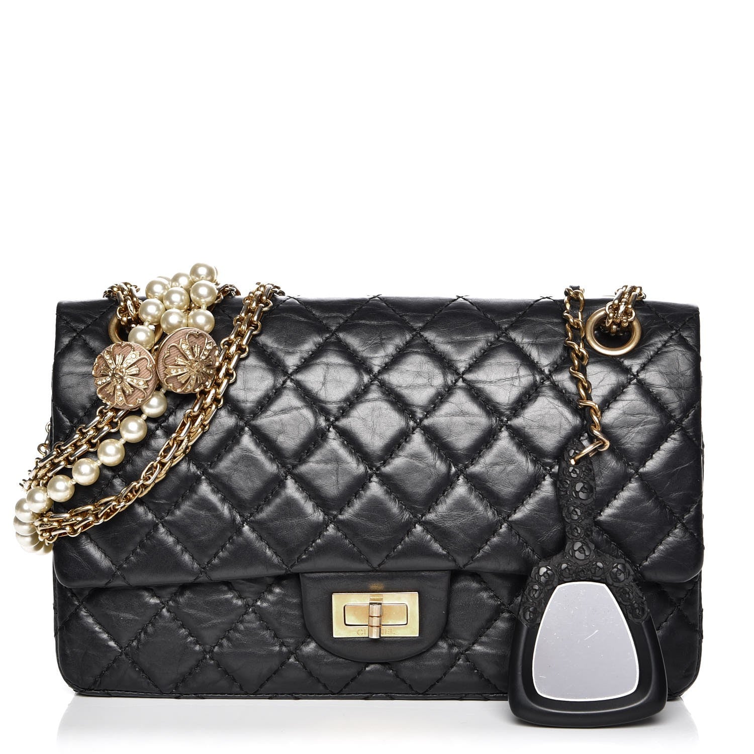 Chanel Aged Calfskin Quilted 2.55 Pearls Reissue 225 Flap Black 1 of 7