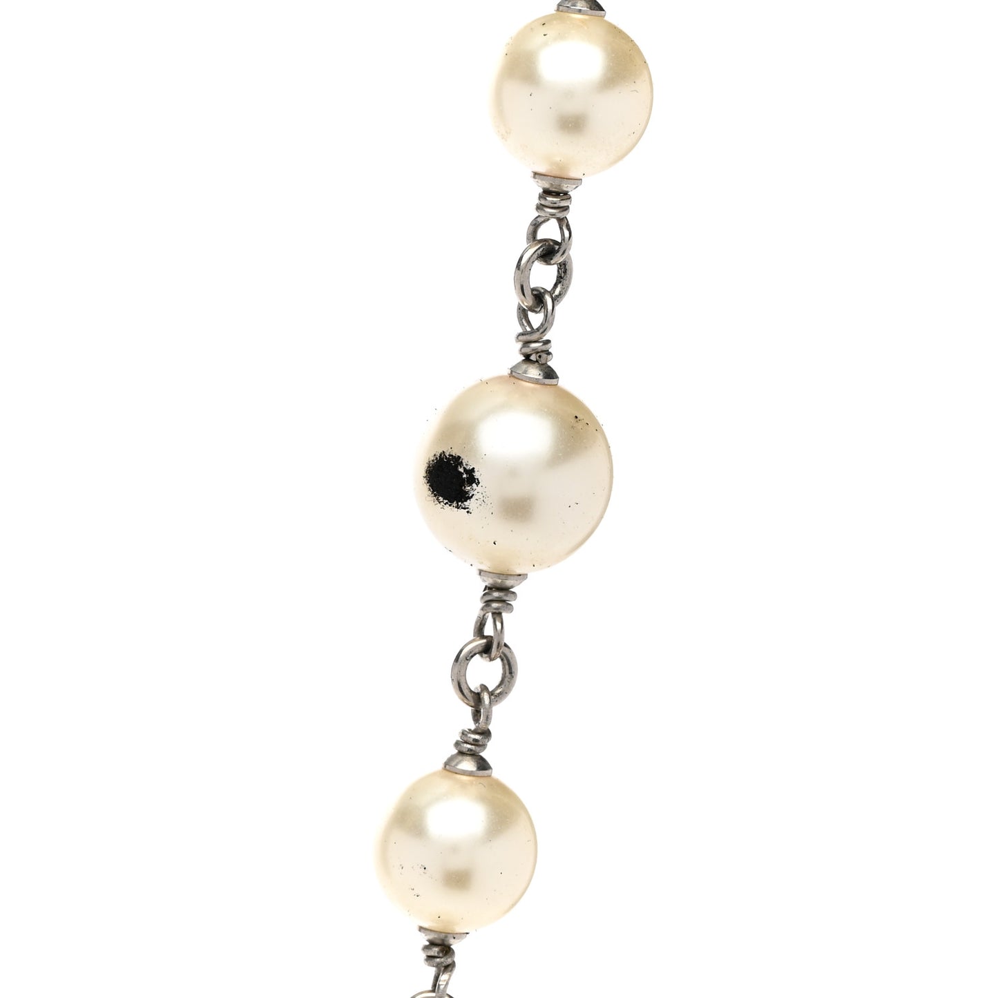 Graduated Pearl Crystal CC Long Necklace Silver