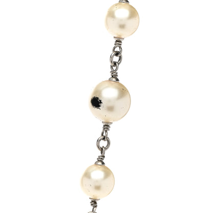 Chanel Graduated Pearl Crystal CC Long Necklace Silver 6 of 7