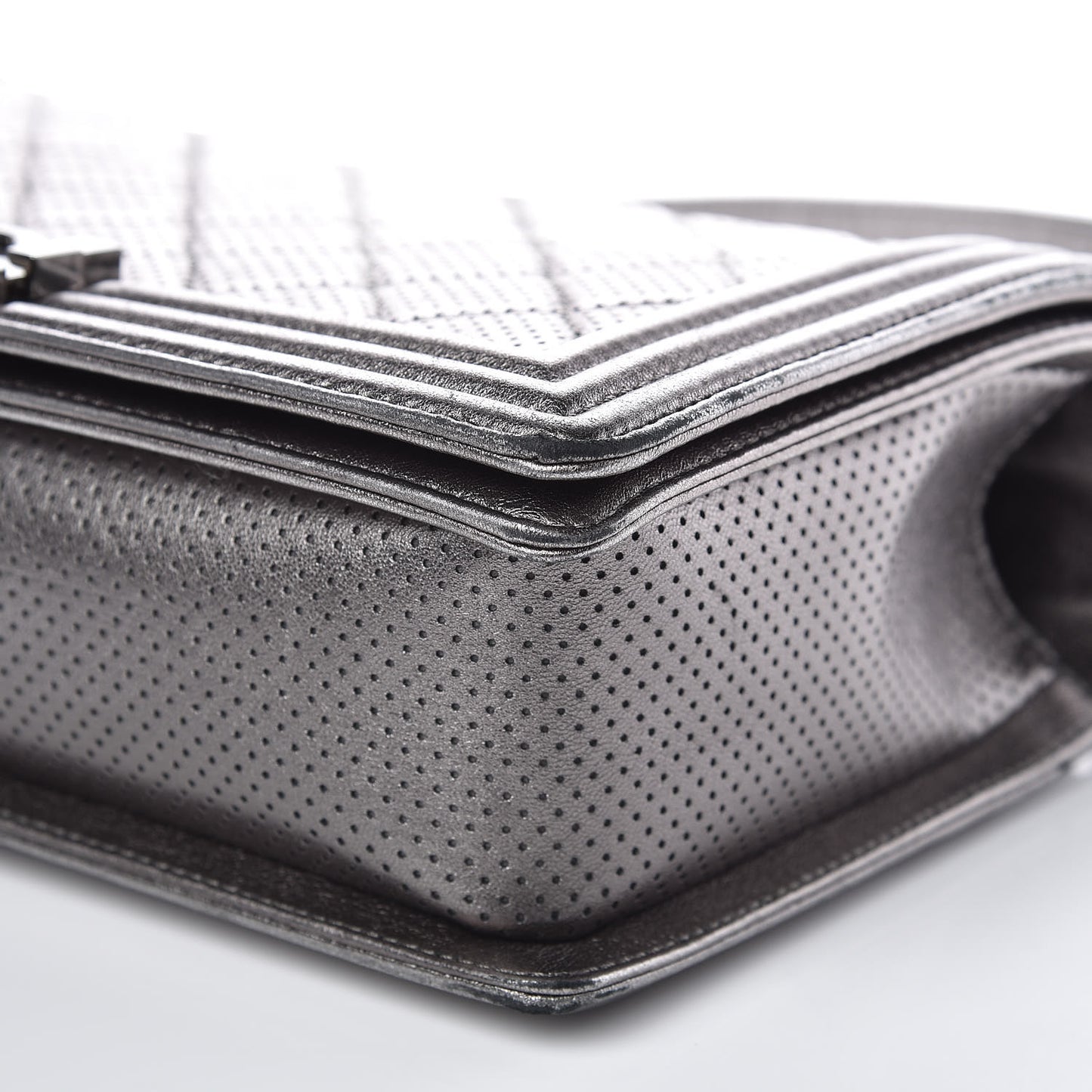 Metallic Lambskin Perforated New Medium Boy Flap Dark Silver