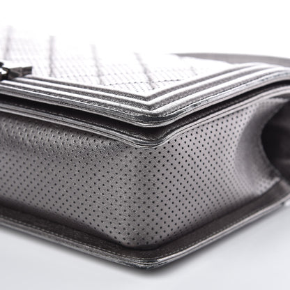 Chanel Metallic Lambskin Perforated New Medium Boy Flap Dark Silver 10 of 12