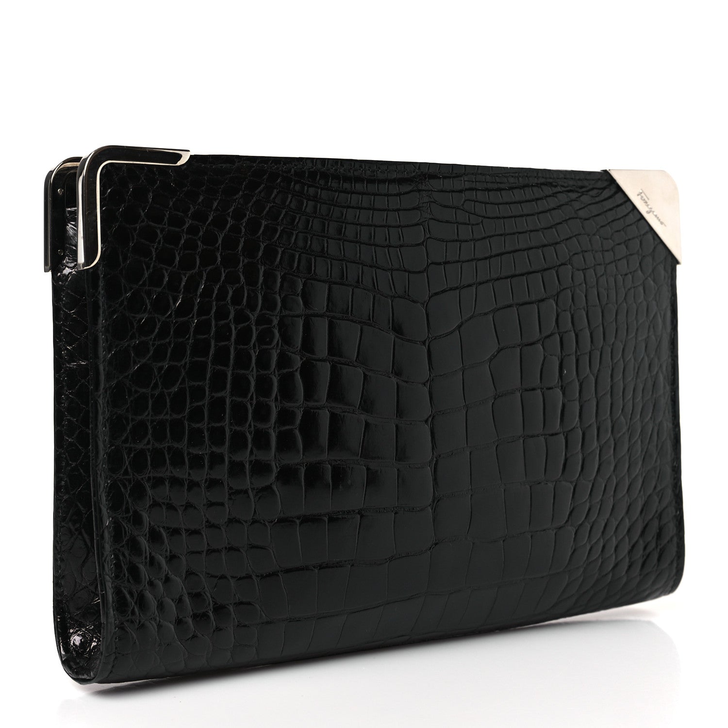 Salvatore Ferragamo Crocodile Frame Clutch Black 3 of 9