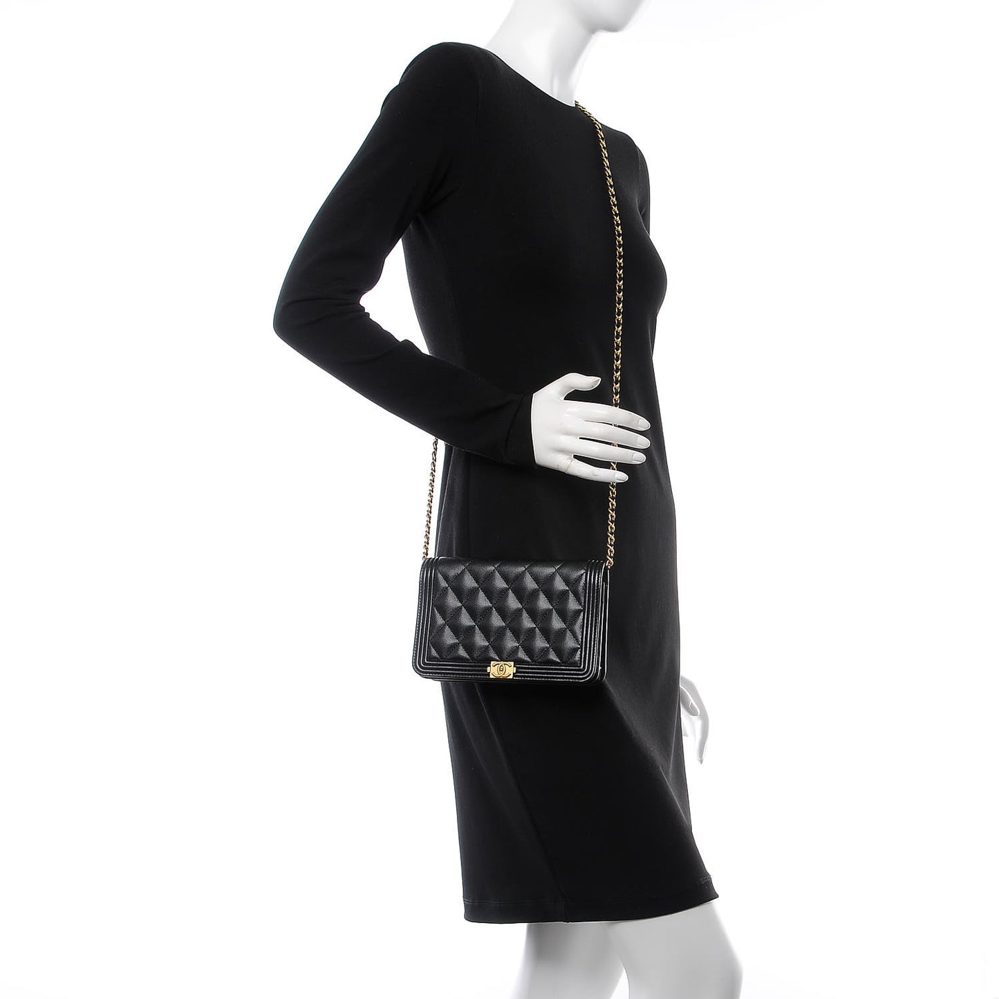 Caviar Quilted Boy Wallet On Chain WOC Black